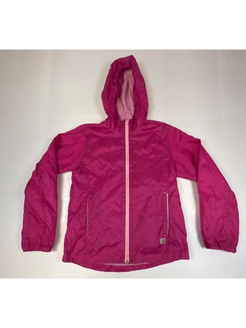 Carhartt Girls L 14/16 Pink Hooded Mesh Windbreaker Jacket Full Zip